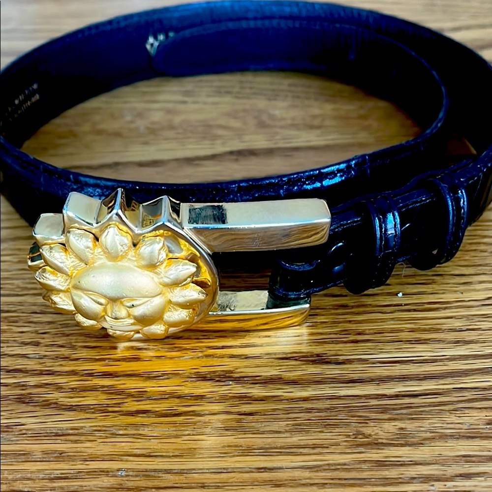 Black Leather Belt with Gold Sun Buckle by Vicenza sport size 28